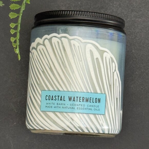 BBW Coastal Watermelon White Barn Bath & Body Works Mason Jar Single Wick Candle - Picture 5 of 10